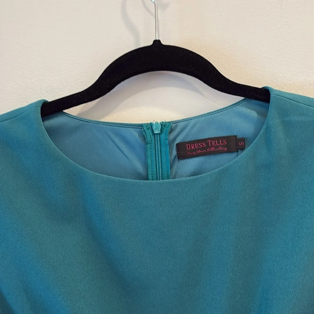 Elegant Teal Cap Sleeve Dress - Picture 8 of 15